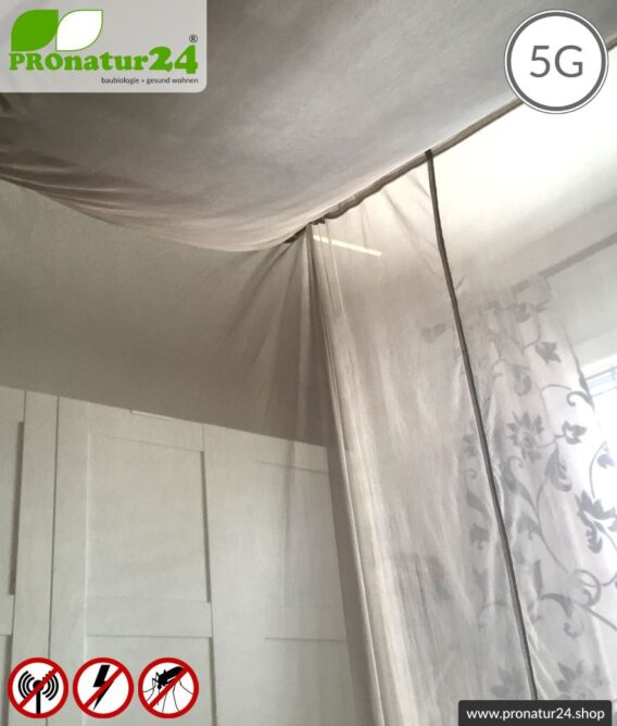 Abschirmender Baldachin Elektrosmog PRO all inclusive. Kasten Doppelbett Set. Abschirmung Funk bis 50 dB. Erdbar. Wirkungsvoll gegen 5G!