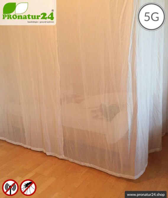 Abschirmender Baldachin Elektrosmog FUNK. Abschirmung Funk bis 38 dB. 5G ready!