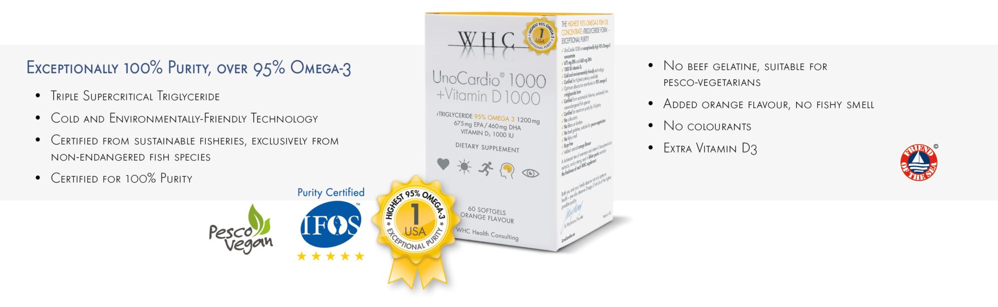 WHC UnoCardio® 1000 + Vitamin D 1000 | OMEGA-3 Fettsäuren | 60 Weichkapseln