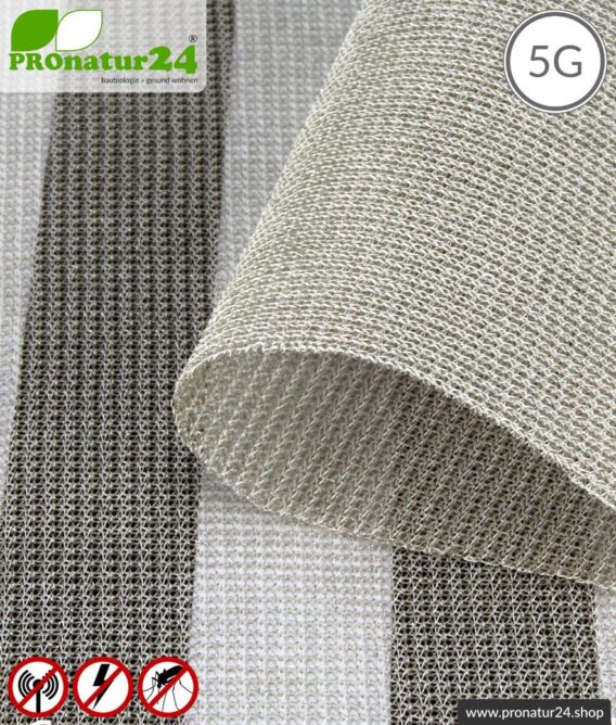 Abschirmstoff SILVER TULLE für Vorhänge und Baldachine. HF Abschirmung bis 50 dB, NF erdbar. Ideal bei 5G!