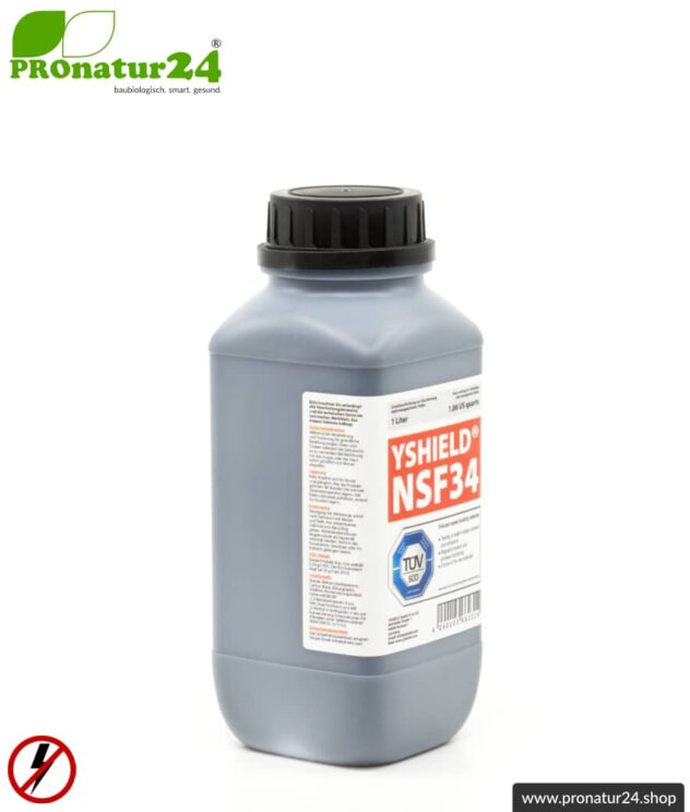 Abschirmfarbe NSF34 | NF Abschirmung bis 40 dB. Schutz vor niederfrequenten elektrischen Felder (Hausstrom). | TÜV SÜD zertifiziert | Erdung notwendig.