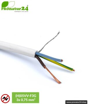 (H)05VV-F3G geschirmtes, flexibles, sehr biegsames Elektrokabel | 3x 0,75 mm² | BIO Kabel für nicht ortsgebundene, mobile Verbraucher | Vermeidung elektrischer Wechselfelder NF.