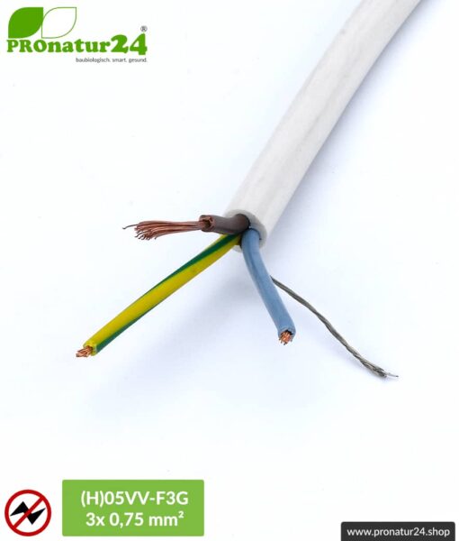 (H)05VV-F3G geschirmtes, flexibles, sehr biegsames Elektrokabel | 3x 0,75 mm² | BIO Kabel für nicht ortsgebundene, mobile Verbraucher | Vermeidung elektrischer Wechselfelder NF.