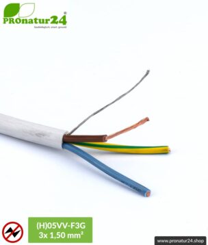 (H)05VV-F3G geschirmtes, flexibles, sehr biegsames Elektrokabel | 3x 1,50 mm² | BIO Kabel für nicht ortsgebundene, mobile Verbraucher | Vermeidung elektrischer Wechselfelder NF.