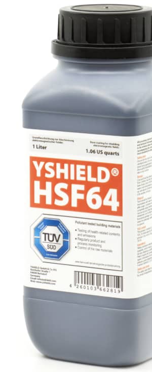 Abschirmfarbe HSF64 | HF Abschirmung bis zu 54 dB. Ohne Konservierungsmittel » ideal für Allergiker | TÜV SÜD zertifiziert | Erdung notwendig. Effektiv bei 5G!