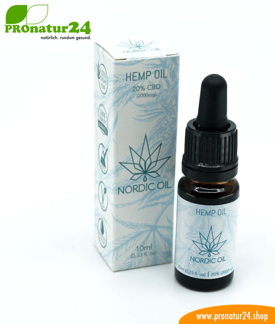 CBD HANFÖL der Cannabis Pflanze mit 20 % CBD Anteil. Ohne THC. Biologisch und vegan produziert von Nordic Oil. 5 CBD Hanföl der Cannabis Pflanze mit 20 % CBD Anteil. Ohne THC.