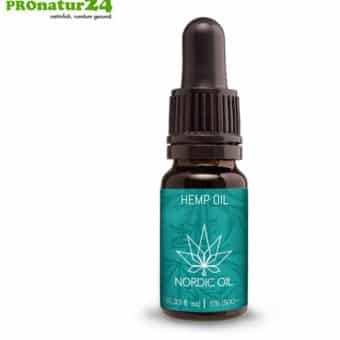 CBD HANFÖL der Cannabis Pflanze mit 5 % CBD Anteil. Ohne THC. Biologisch und vegan produziert von Nordic Oil.