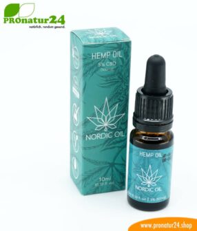 CBD Hanföl der Cannabis Pflanze mit 5 % CBD Anteil. Ohne THC.