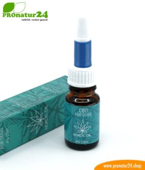 CBD Hanföl für HUNDE. Positive Wirkung für die Fellnase mit 4 % CBD Anteil. Ohne THC. Biologisch produziert von Nordic Oil.