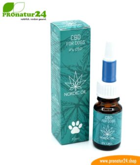 CBD Hanföl für HUNDE. Positive Wirkung für die Fellnase mit 4 % CBD Anteil. Ohne THC. Biologisch produziert von Nordic Oil.