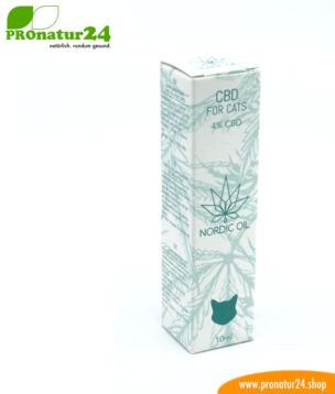 CBD Hanföl für KATZEN und KÄTZCHEN. Positive Wirkung für die Katze mit 4 % CBD Anteil. Ohne THC. Biologisch produziert von Nordic Oil. 10 cbd hanfoel katzen 4prozent cannabis ohne thc packung nordicoil flasche pronatur24 884