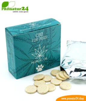 CBD LECKERLIES für Hunde. Futterergänzung in Form von Tabletten für die Fellnase. 176 mg CBD in 55 Pastillen. Ohne THC.
