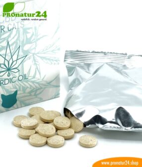 CBD Leckerlies für Katzen. Futterergänzung in Form von Tabletten / Pastillen für den Stubentiger.