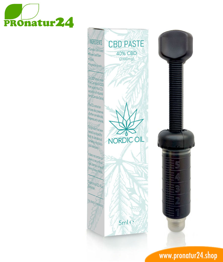 CBD PASTE der Cannabis Pflanze mit 40 % CBD Anteil. Ohne THC. Biologisch und vegan produziert von Nordic Oil. 3 CBD Paste der Cannabis Pflanze mit 40 % CBD Anteil. Ohne THC.