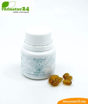CBD Softgel Kapseln der Cannabis Pflanze mit 10 % CBD Anteil. Ohne THC.