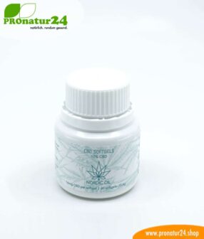CBD Softgel Kapseln der Cannabis Pflanze mit 10 % CBD Anteil. Ohne THC.