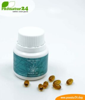 CBD Softgel Kapseln der Cannabis Pflanze mit 4 % CBD Anteil. Ohne THC.