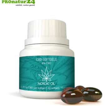 CBD SOFTGEL KAPSELN der Cannabis Pflanze mit 4 % CBD Anteil. Ohne THC. Biologisch produziert von Nordic Oil.