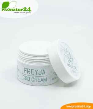 FREYJA CBD Hautcreme. Unterstützung und Hilfe bei EKZEMEN (Hautentzündungen) auch mit der Kraft der Cannabis Pflanze. Ohne THC. Vegan. 8 FREJYA CBD Hautcreme. Entwickelt von Nordic Oil als Unterstützung und Hilfe bei Ekzemen (Hautentzündungen) mittels u.a. Cannabidiol. Ohne THC. Vegan.