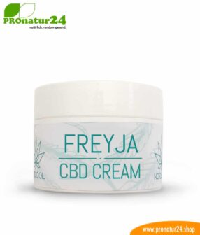 FREJYA CBD Hautcreme. Entwickelt von Nordic Oil als Unterstützung und Hilfe bei Ekzemen (Hautentzündungen) mittels u.a. Cannabidiol. Ohne THC. Vegan.