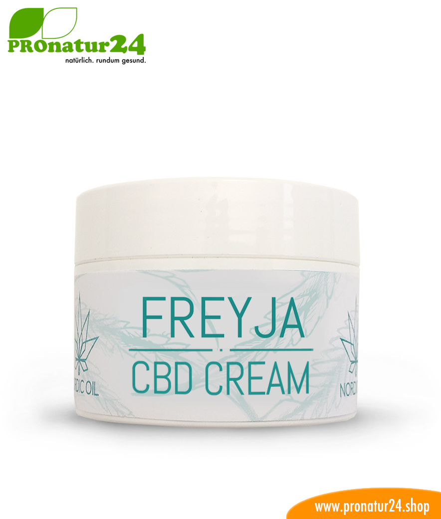 FREYJA CBD Hautcreme. Unterstützung und Hilfe bei EKZEMEN (Hautentzündungen) auch mit der Kraft der Cannabis Pflanze. Ohne THC. Vegan. 3 FREJYA CBD Hautcreme. Entwickelt von Nordic Oil als Unterstützung und Hilfe bei Ekzemen (Hautentzündungen) mittels u.a. Cannabidiol. Ohne THC. Vegan.
