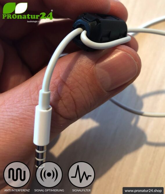 GRATIS Ferritkern Filter gegen Elektrosmog im Headsetkabel, klickbar, für Kabel bis zu 5 mm Durchmesser - 1x FERRITKERN GESCHENK!