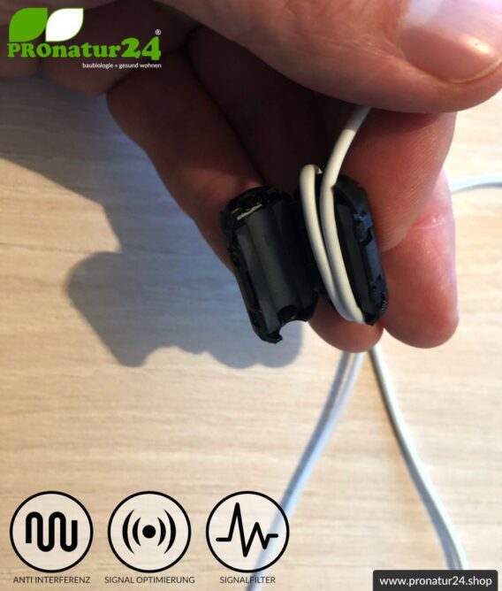 GRATIS Ferritkern Filter gegen Elektrosmog im Headsetkabel, klickbar, für Kabel bis zu 5 mm Durchmesser - 1x FERRITKERN GESCHENK!