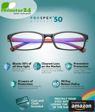 PROSPEK Blaulichtfilter Brille mit Blendschutz. Professionelle hochwertige PC Brille fürs Arbeiten und Spielen am Computer. Schützt vor schädlichem blauhaltigen Licht!