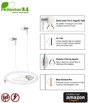Tuisy AirTube Anti Elektrosmog Stereo Headset mit Mikrofon. Durchdachter, patentierter Luftkabel Kopfhörer mit Lautstärkeregelung für Smartphones.