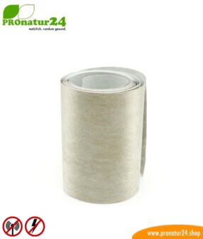 Selbstklebendes Abschirmvlies EB3 mit leitfähigem Kleber für auf Abschirmfarben und Abschirmgewebe. Breite 10 cm. HF und NF.