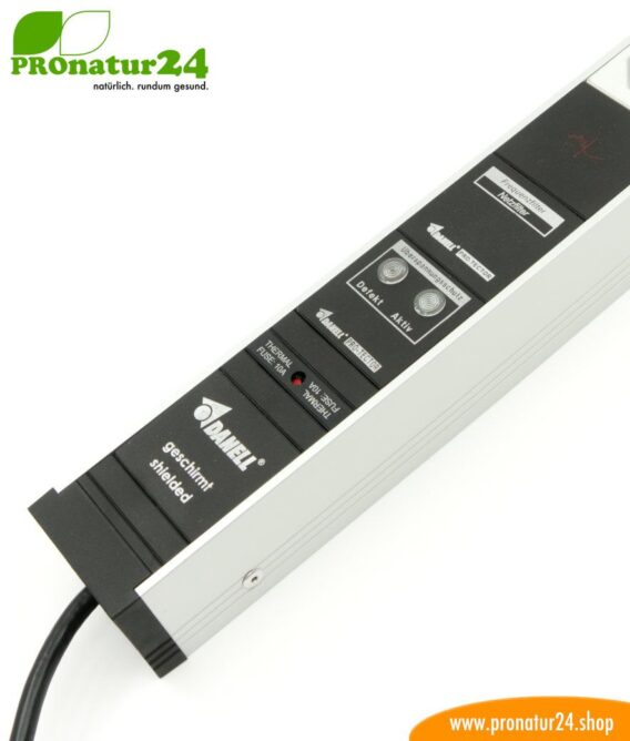 Geschirmte PC Steckdosenleiste SCHWEIZ mit Vollschutz-Filtersystem, 6-fach (4+2) - filtert auch HF bis 80 MHz (PLC Powerline)