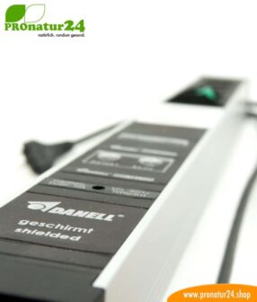 Geschirmte PC Steckdosenleiste SCHWEIZ mit Vollschutz-Filtersystem, 6-fach (4+2) - filtert auch HF bis 80 MHz (PLC Powerline)
