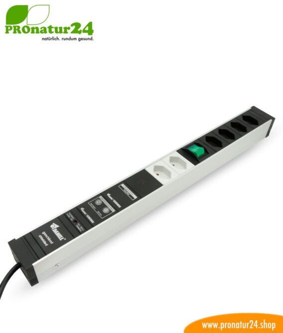 Geschirmte PC Steckdosenleiste SCHWEIZ mit Vollschutz-Filtersystem, 6-fach (4+2) - filtert auch HF bis 80 MHz (PLC Powerline)