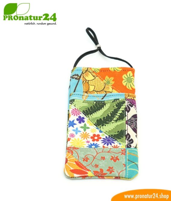 Handytasche eWall für iPhone, Samsung, Huawei, usw. mit Elektrosmog Strahlenschutz inklusive 5G. 3in1 Protection inkl. RFID Datenschutz. Flower Power Design Unikat!