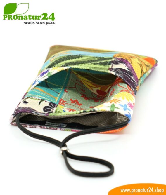 Handytasche eWall für iPhone, Samsung, Huawei, usw. mit Elektrosmog Strahlenschutz inklusive 5G. 3in1 Protection inkl. RFID Datenschutz. Flower Power Design Unikat!