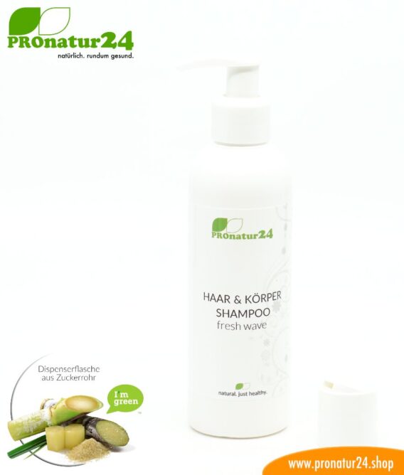 SHAMPOO fresh wave. Haar & Körper kühlendes Sommer Shampoo mit Grapefruit, Limette, uvm.. Duschen neu definiert inkl. nachhaltiger Verpackung.