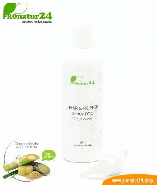SHAMPOO fresh wave. Haar & Körper kühlendes Sommer Shampoo mit Grapefruit, Limette, uvm.. Duschen neu definiert inkl. nachhaltiger Verpackung.