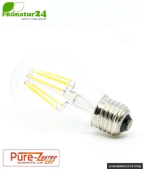 LED Leuchtmittel Filament Pure-Z-Retro BIO LICHT, klar, E27, 8,2 Watt, 970 Lumen, warmweiß (2700 K). Feedbild.