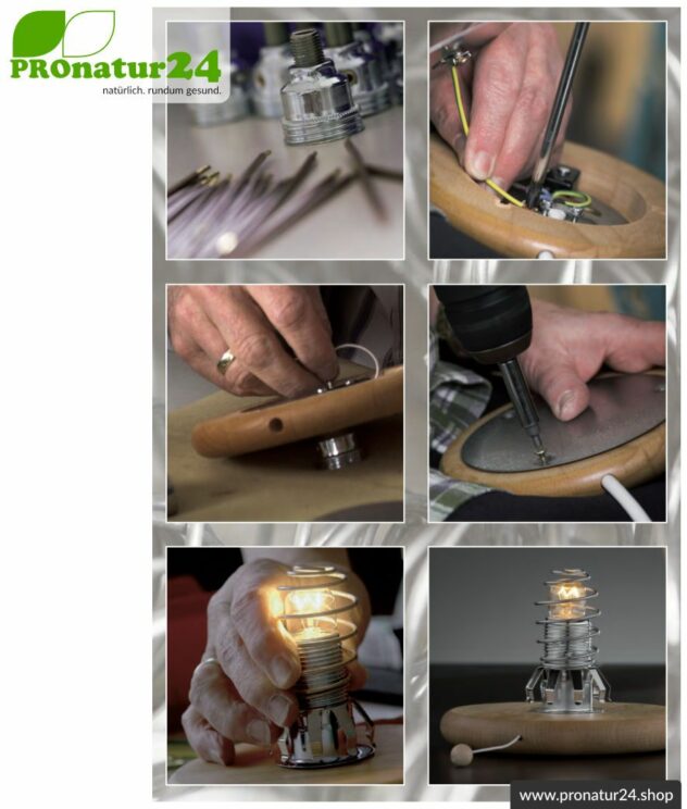 Geschirmter Lampensockel zum Nachrüsten von zB. Salzkristall-Leuchten oder selbst designte Lampenschirme. E14 Fassung, 15 Watt.