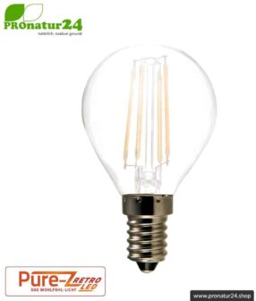 LED Leuchtmittel Filament Pure-Z-Retro BIO LICHT, matt, E14, 3 Watt, 300 Lumen, warmweiß (2700 K). Entspricht 30 Watt Lichtleistung.