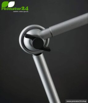 Geschirmte Lampe für Schreibtisch und Arbeitsplatz. Ideale Werkleuchte. 48 Watt. E27. Alu Silber Design. Wähle die Halterung!