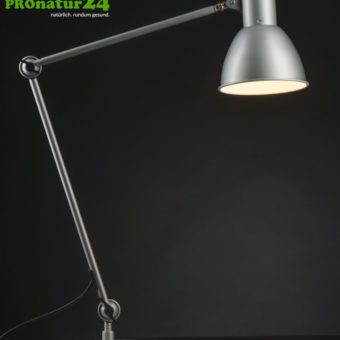 Geschirmte Leuchte für Schreibtisch und Arbeitsplatz. Ideale Werkleuchte. 48 Watt. E27. Alu-Silber Design.