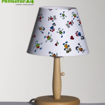 Geschirmte Tischleuchte für Kinder aus Buchenholz mit Lampenschirm aus Baumwolle | 31 cm Höhe | E27 Fassung | 40 Watt