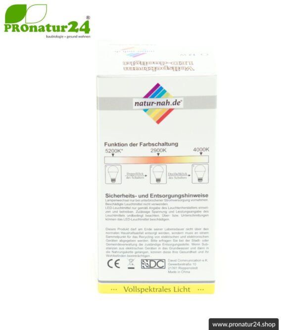LED Lampe Vollspektrum DuoLight. Natur-nah flimmerfreies Licht mit 12 Watt (wie 100 Watt). 5200 K, 4000 K + 2900 K. 1000 Lumen. E27.