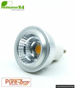 LED SPOT Leuchtmittel Pure-Z-Retro BIO LICHT, klar, GU10, 5 Watt, 380 Lumen, warmweiß (2700 K). Entspricht 40 Watt Lichtleistung.