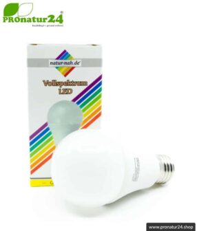LED Vollspektrum Tageslichtlampe 3step. Natur-nah flimmerfreies Licht mit 12 Watt. Dimmbar ohne Dimmer: Hell wie 100 W, 50 W oder 15 Watt. 5200 Kelvin. E27.