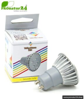 5 Watt LED Vollspektrum Spot. Natur-nah flimmerfreies Licht. Hell wie 35 Watt! 5200 Kelvin. 310 Lumen. GU10 (MR16) Sockel. Dimmbar.
