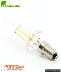 3 Watt LED Filament Kerze Pure-Z-Retro BIO LICHT | hell wie 30 Watt, 300 Lumen | Warmweiß (2700 Kelvin) | CRI >90, flimmerfrei (< 1%), E14