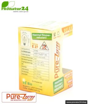 4,2 Watt LED Filament Pure-Z-Retro BIO LICHT | hell wie 40 Watt, 420 Lumen | Warmweiß (2700 Kelvin) | CRI >90, flimmerfrei (< 1%), E27