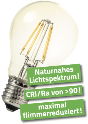 4,2 Watt LED Filament Pure-Z-Retro BIO LICHT | hell wie 40 Watt, 420 Lumen | Warmweiß (2700 Kelvin) | CRI >90, flimmerfrei (< 1%), E27